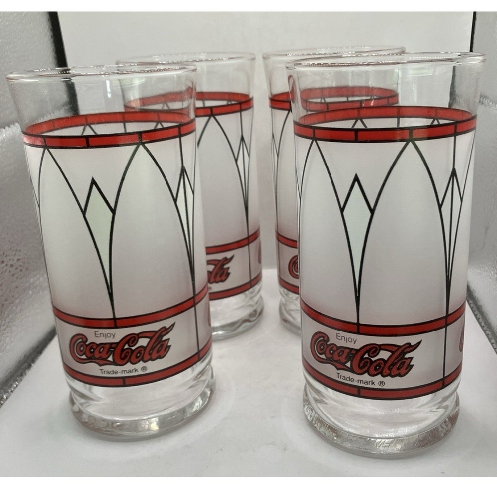 Coca-Cola Tumblers Stained /Frosted Drinking Glasses Set Of 4